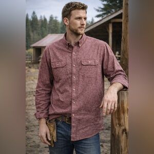 Ridgecut Toughwear Button Down Shirt Red Heather Long Sleeve Workwear Size 3XL